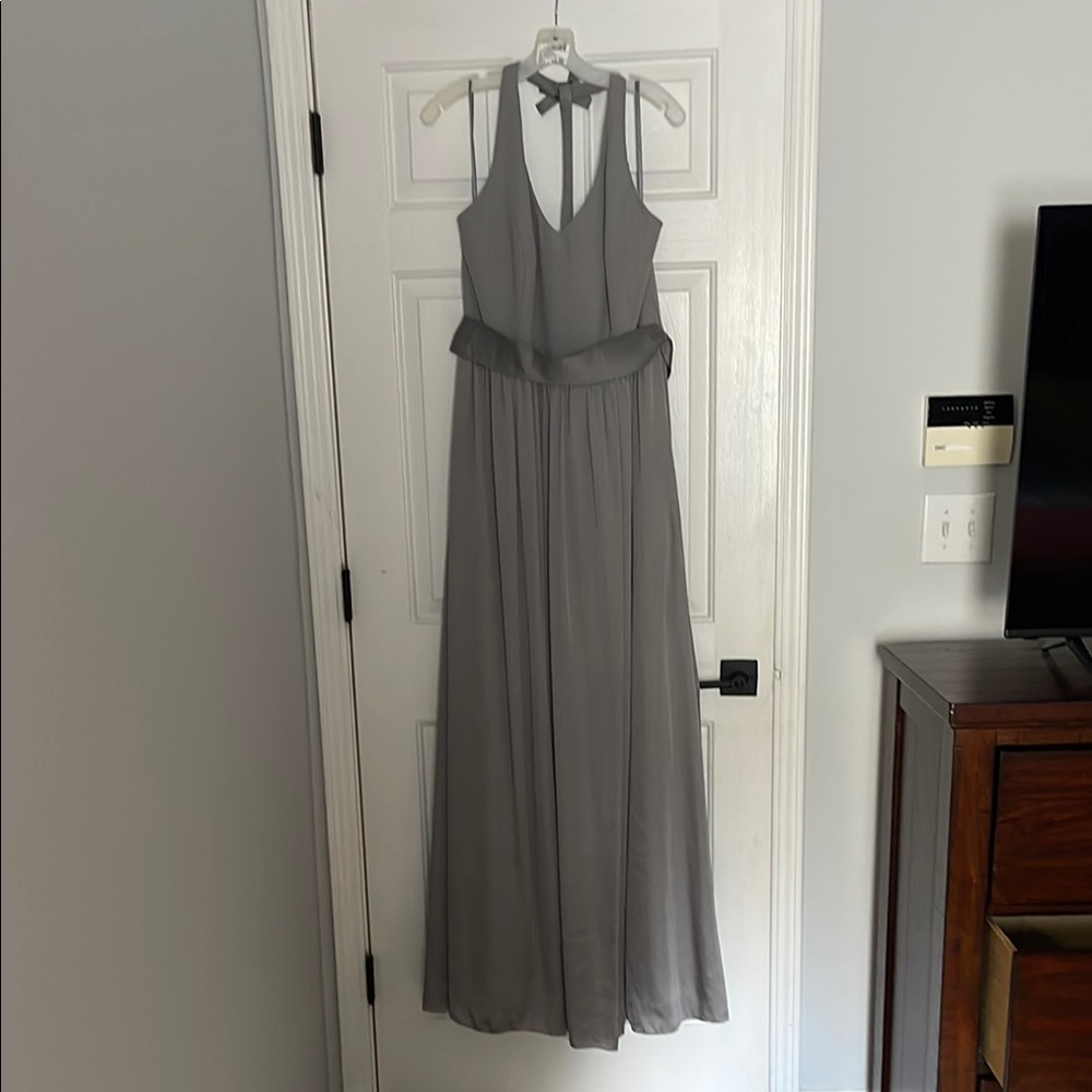 David's Bridal Gray Halter Bridesmaid Dress for Weddings
